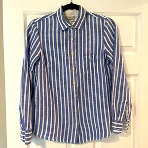 J Crew blue and white stripe linen shirt